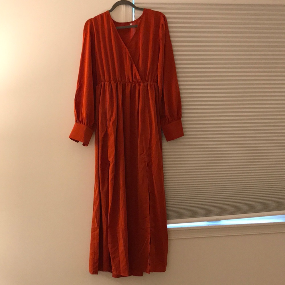 Burnt orange long dress—size large